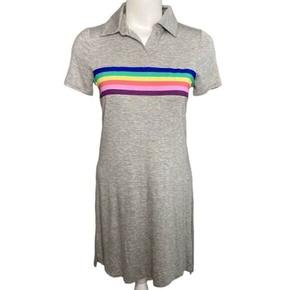 Juniors Love Fire Gray Rainbow Collared Soft T Shirt Dress Sz‎ Small NEW